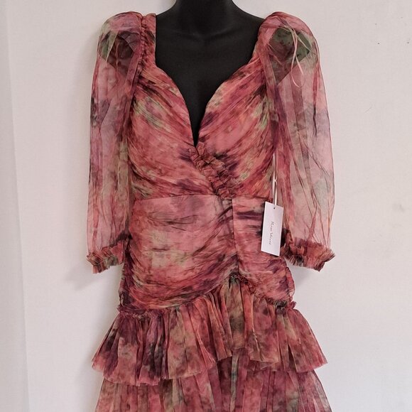 Rose Velvet Tulle Ruffled Layered Mini Dress NWT Misses Size Small - Picture 1 of 13
